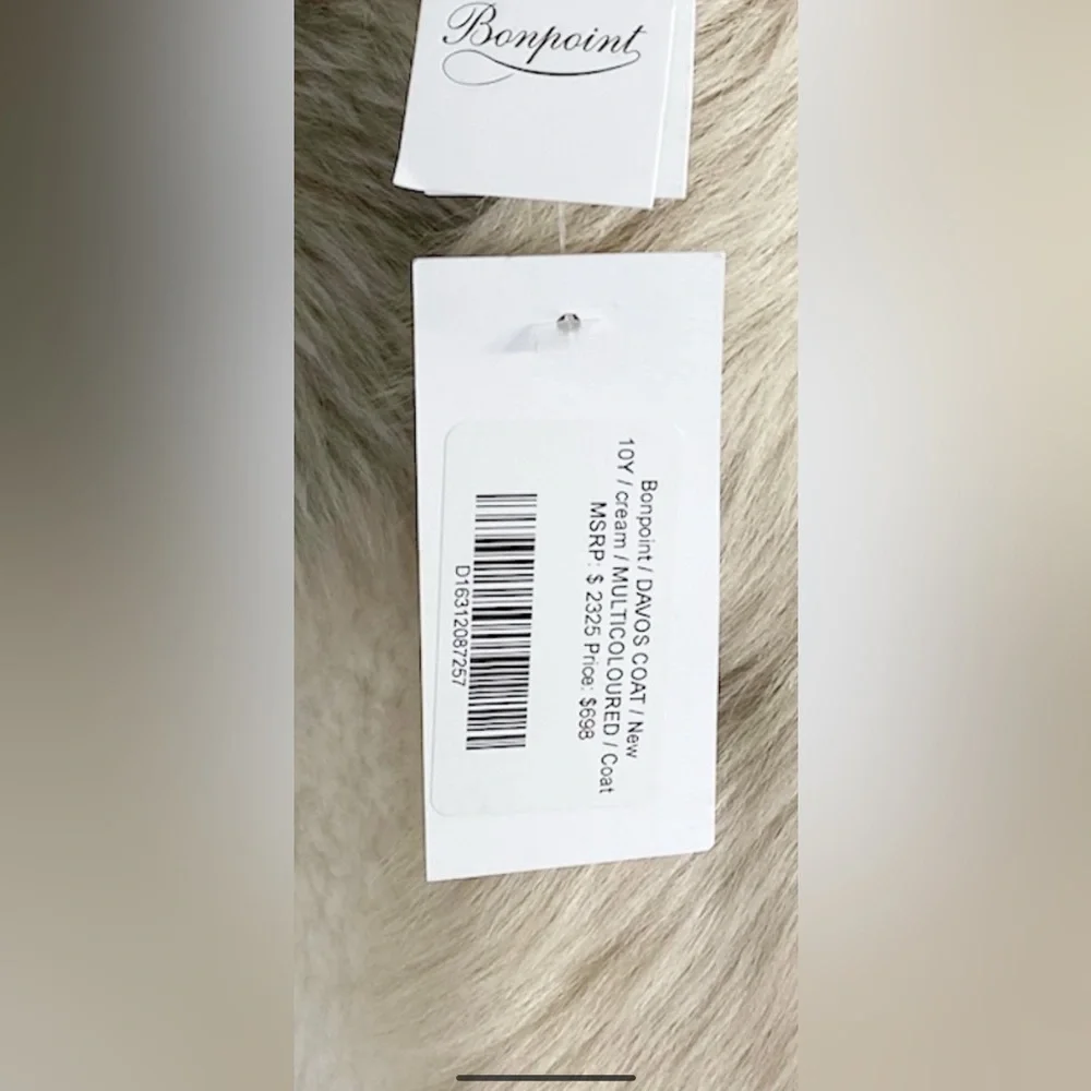 Bonpoint Girl’s Davos Coat Size 10Y Fur and Leather Pastel Patchwork NWT - Picture 5 of 6